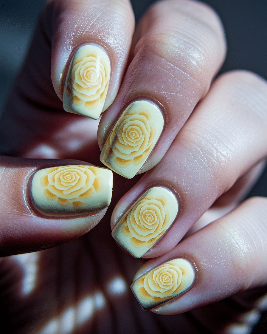 0009_2_a-close-up-photograph-captures-the-intri_bzMKq4cOSS2oSTakT2Qy3A_DfzAOvbmTX-PaIea7jN_hQ Fresh Nail Ideas with Floral and Yellow Designs for Every Season