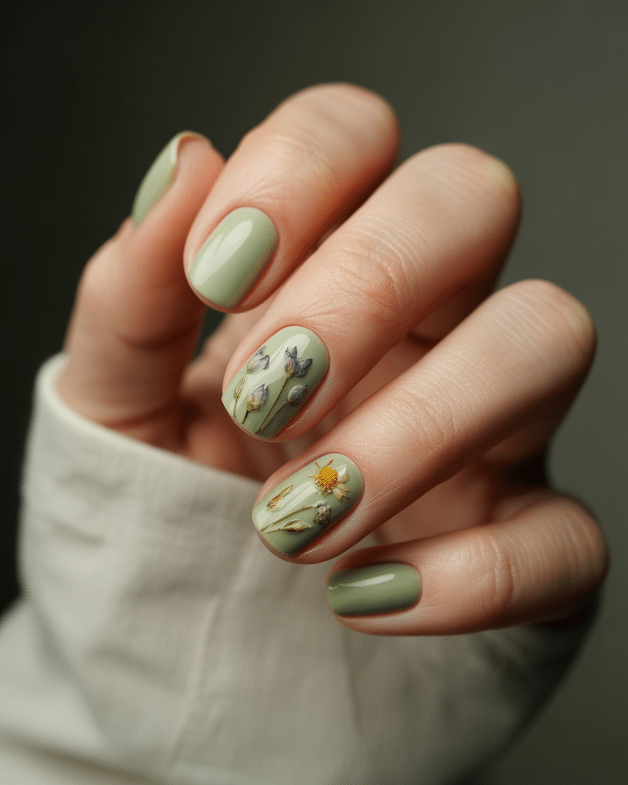 0009_2_a-close-up-studio-photograph-showcasing-_BxrX24Y-QkKM-sepM--GaA_sw0NIQIqQ1WubY48dhOo7Q Embracing Natural Elegance: The Rise of Matte Green and Floral Nail Designs in 2025