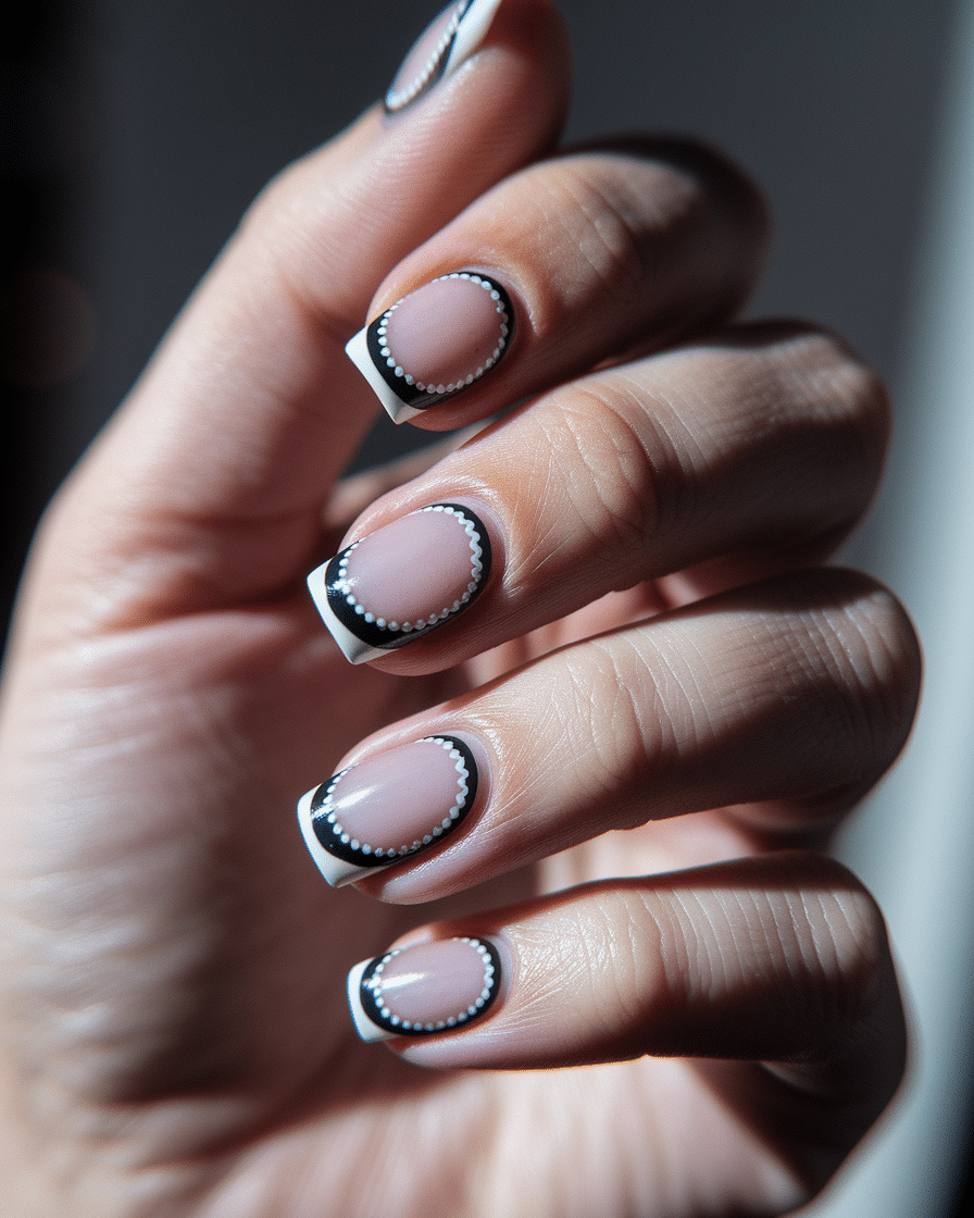 0009_3_a-close-up-photograph-captures-the-intri_eCz4bfOiQkeYhgXJ_Ro-lw_ZPW-qh_iQgeQjqBmHCqY8Q Elegant Nail Design Ideas with Timeless Black and White Styles