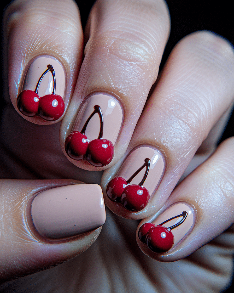 How to Rock Playful and Elegant Cherry Nail Designs in 3D Style
