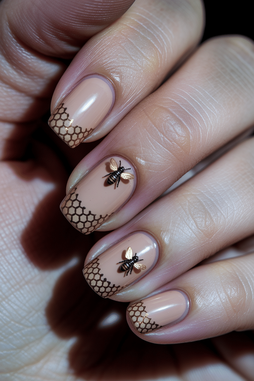 0010_3_a-close-up-photograph-of-a-beautifully-m_amC1sofURceUqYV3hRxdpA_-2wcK_U6SJqkW0ozKdHAdg Elegant Nature-Inspired Nail Designs That Celebrate Bees and Honeycombs