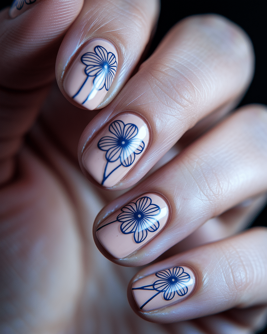 Discover the Beauty of Blue Flower Nail Designs with a Minimalist Twist