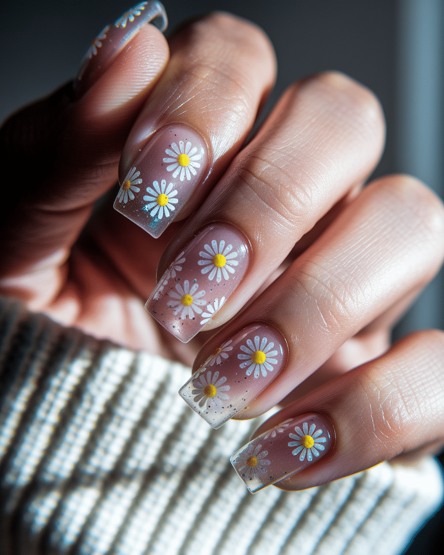 0011_2_a-close-up-photograph-of-a-hand-with-cle_Gsb9bWVXTv-LltYXix20nQ_ZwlRq0tCQhSXXIKmeY2rTw Fresh Floral Nail Designs That Celebrate the Beauty of Daisies