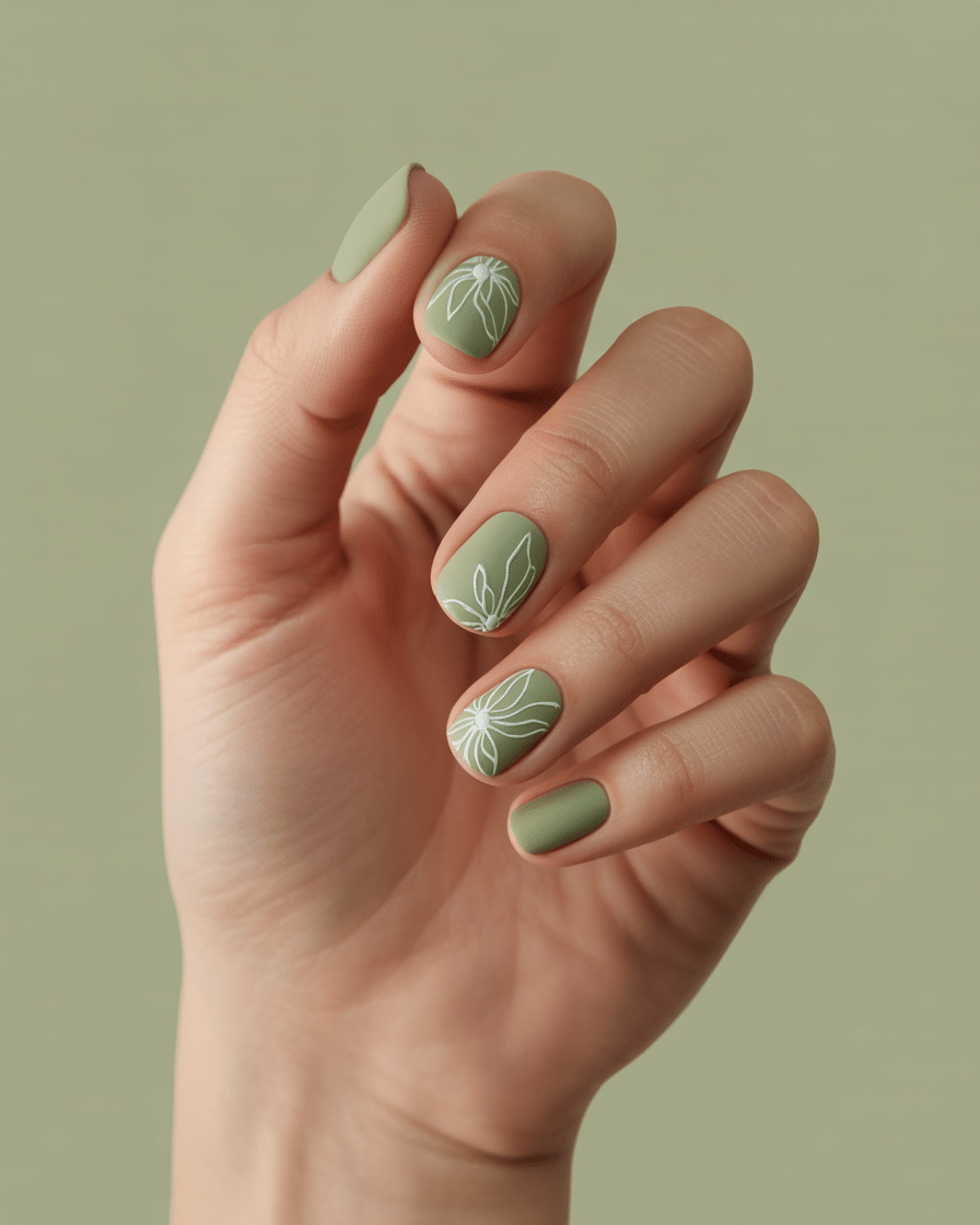 0012_2_a-close-up-studio-shot-of-a-beautifully-_ahtLPeNMQemK-GpKu-TeWw_LPfM7llUS0O9JOO-pMR2Pw Embracing Natural Elegance: The Rise of Matte Green and Floral Nail Designs in 2025