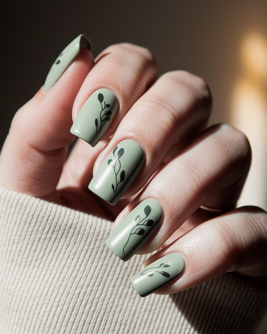 0001_2_a-close-up-photograph-captures-a-beautif_OgNzw6W9Q6qAnGDhYIUrIQ_kf2S7JdmSeiqwdnfZRtf6g Elegant Abstract Nail Designs with a Sage Green Twist
