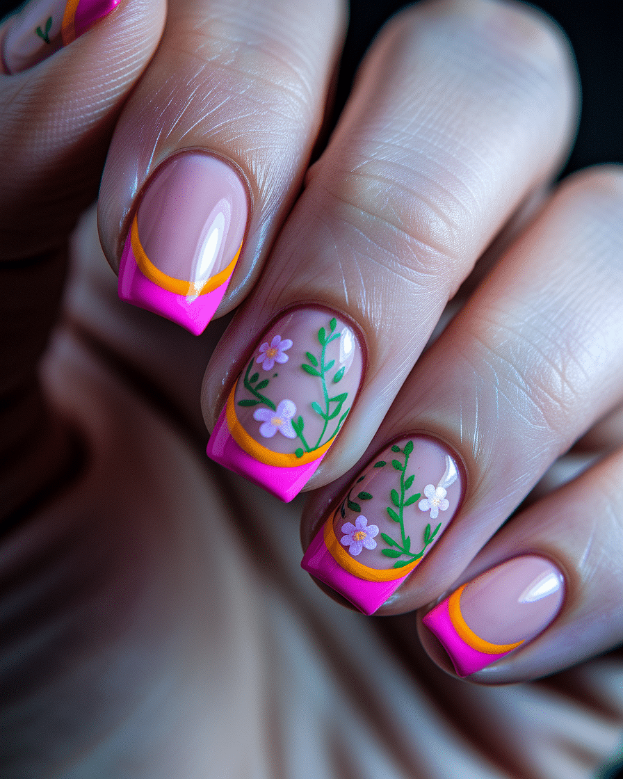 Floral French Tip Nail Designs That Blend Elegance and Playful Color