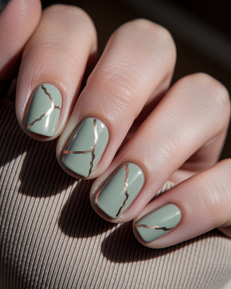 Elegant Abstract Nail Designs with a Sage Green Twist