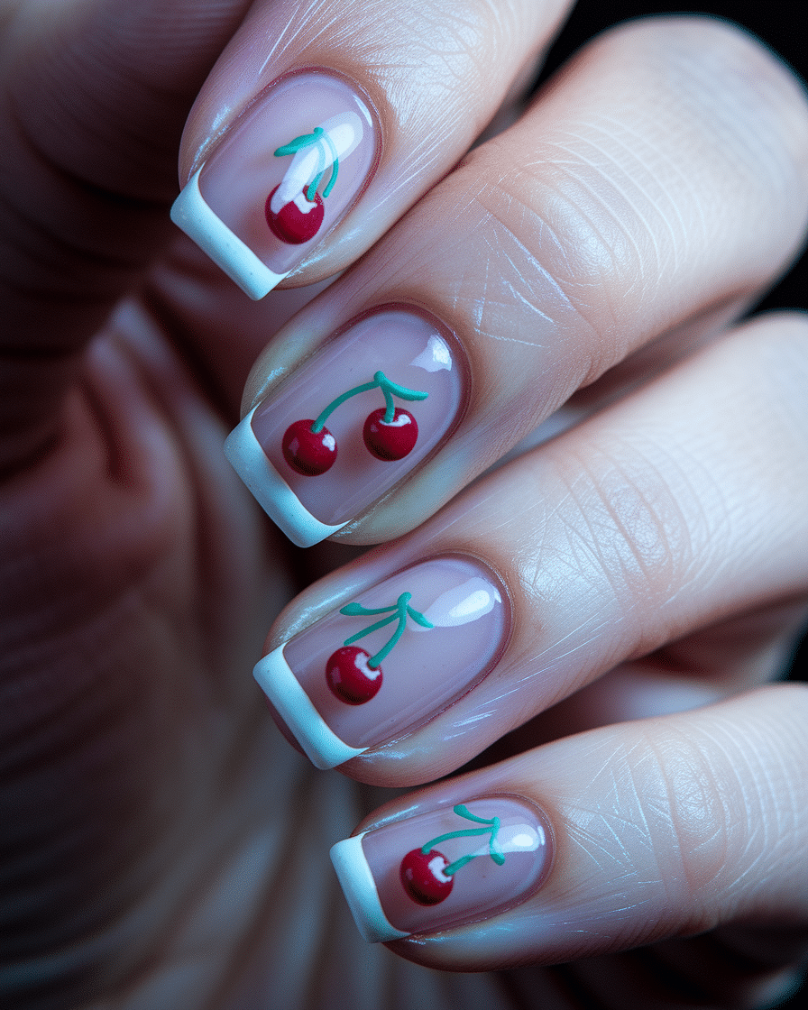 Cute 3D Nail Designs with Cherry Art for a Sweet and Playful Look