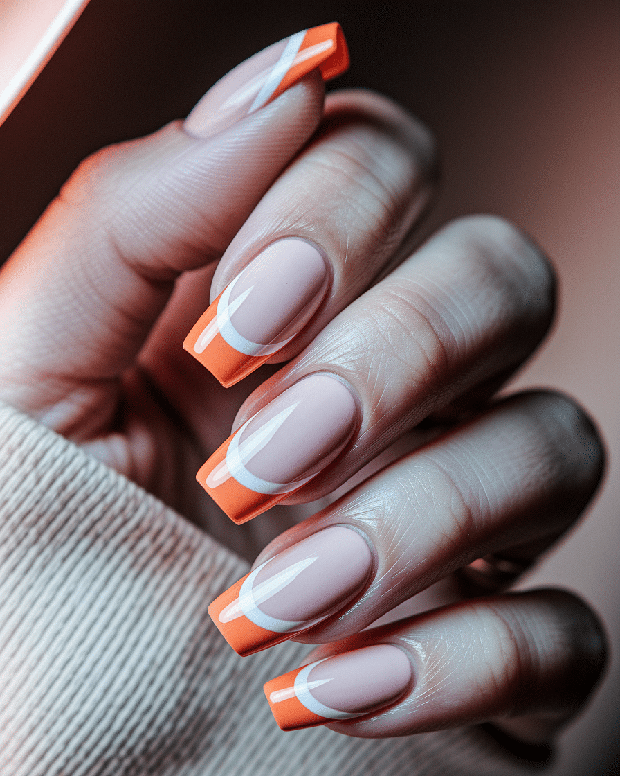 0002_3_a-close-up-photograph-captures-the-intri_nIo9hXvUSn6cPxHV9pPQEg_yz3aBZ0bTDeWEnW8Kk8wcQ Vibrant Summer Nail Designs with Orange French Tip Inspiration