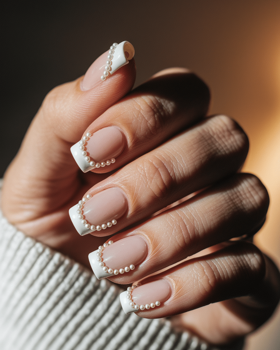Elegant Nail Trends with Pearls and French Tips for a Timeless Look