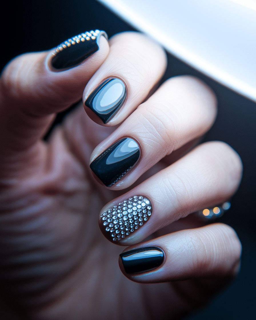 0002_3_in-a-close-up-photograph-a-hand-with-per_nmk9BU8VRO6neP7w8wIe0A_7GwXY9_UT-CUntDono3cGg Elegant and Modern Black Nail Designs for a Timeless Manicure
