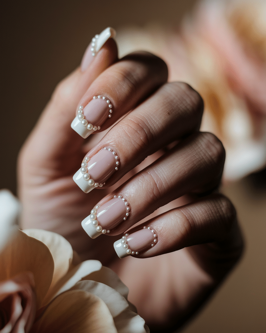 Elegant Nail Trends with Pearls and French Tips for a Timeless Look
