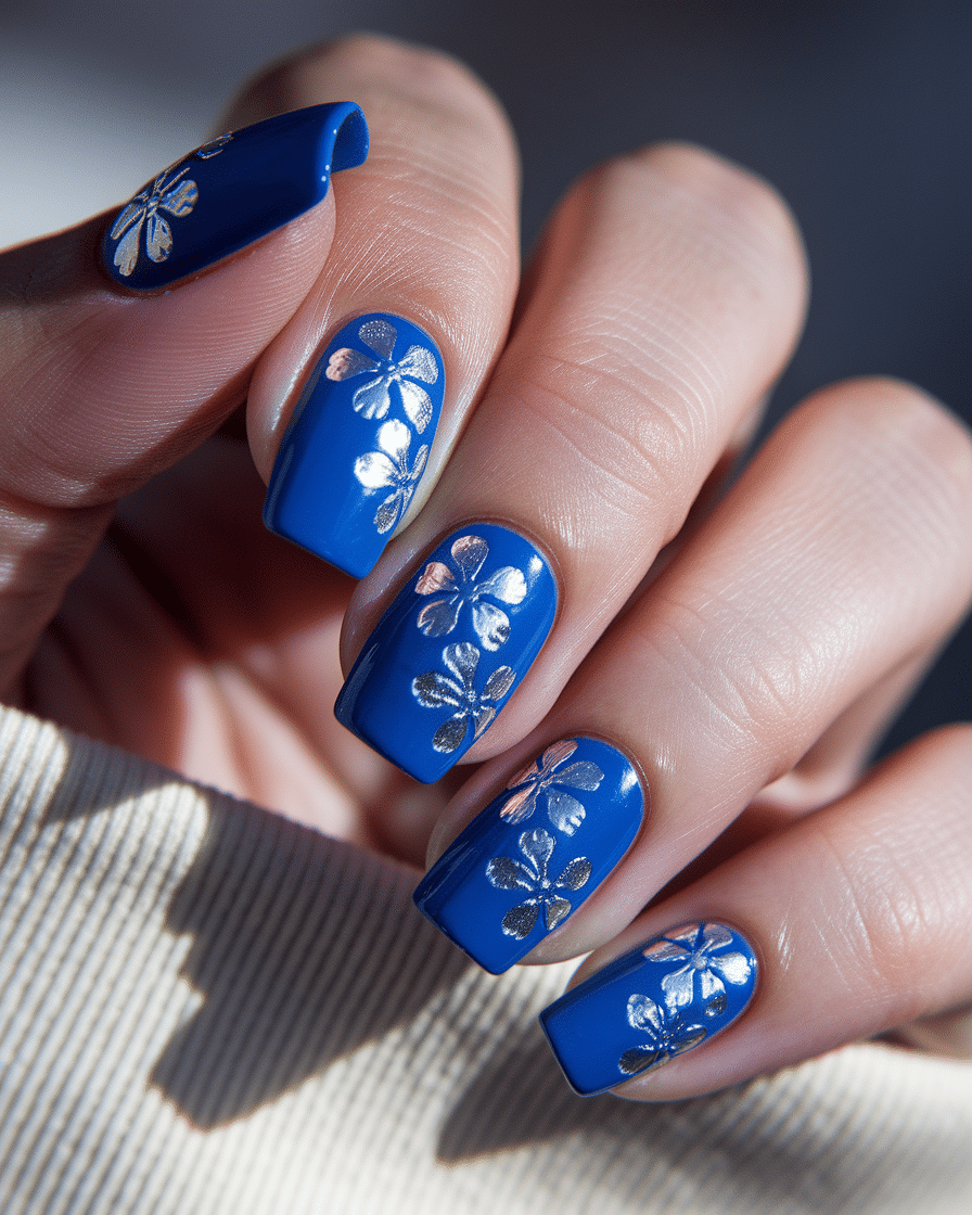Elegant Floral Nail Designs in Blue for a Modern and Fresh Manicure