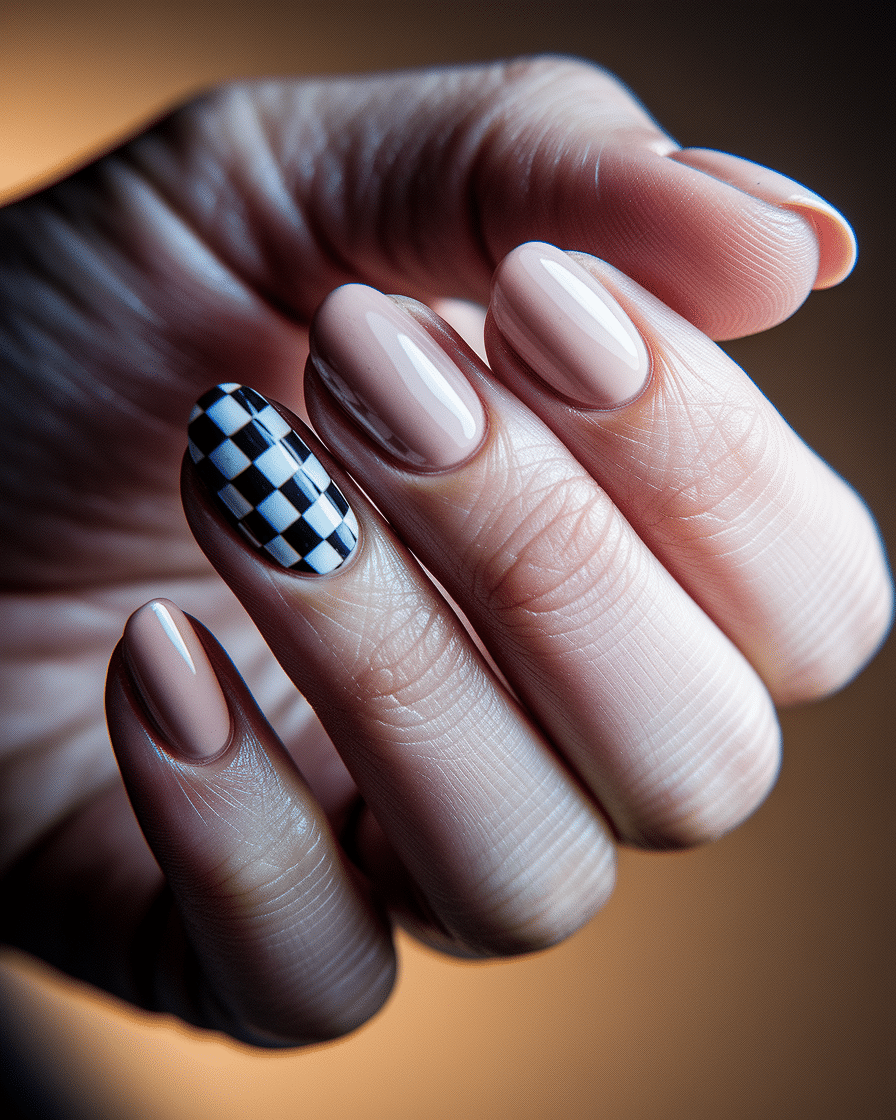 Elegant Nail Art Trends with Geometric Designs in Black and Nude