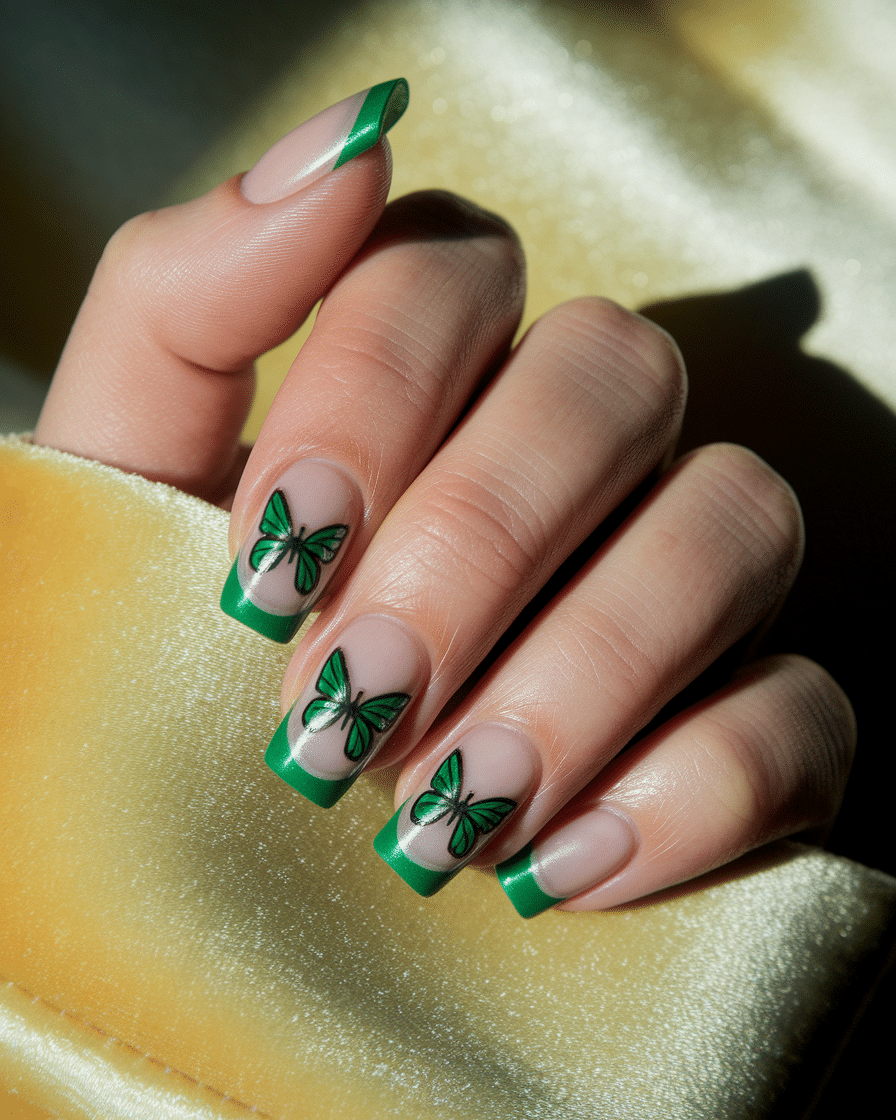 Colorful Butterfly Nail Designs with a French Tip Twist