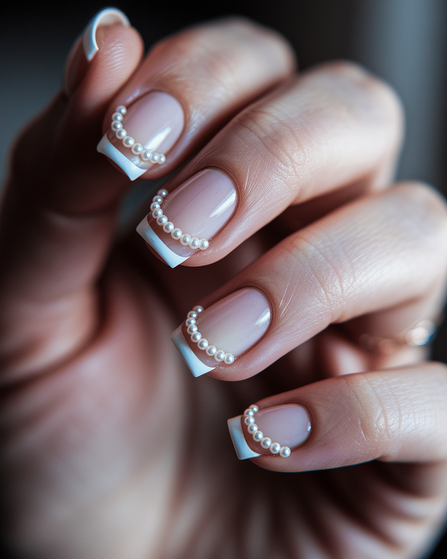 Elegant Nail Trends with Pearls and French Tips for a Timeless Look