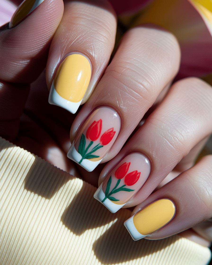 0004_2_a-close-up-photograph-of-a-beautifully-m_VlHrIO3SRHeJY7VdLZwaJw_iHS8BebkTbGDDlqCmI8TrQ_cover Floral French Tips for Short Almond Nails: Elegant Yellow and Red Designs to Try