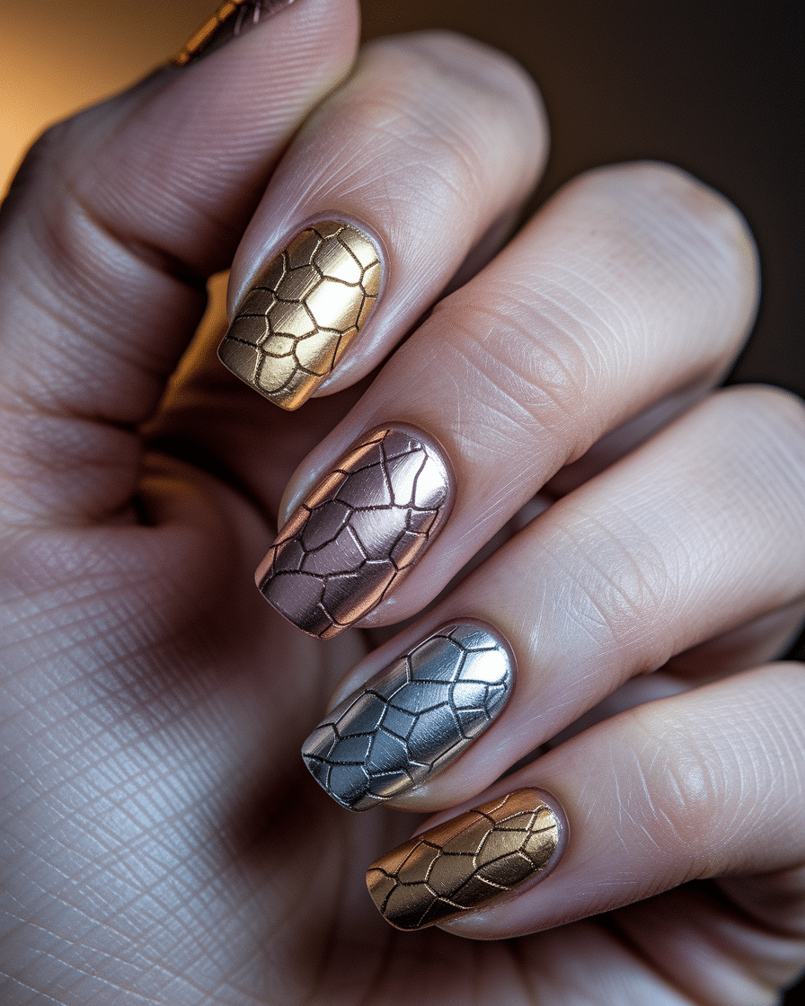 Elegant Metallic Nail Designs That Combine Gold, Silver, and Rose Gold Foils