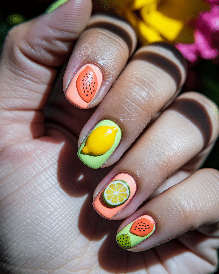 0006_3_a-close-up-photograph-of-a-beautiful-han_jjUDgLojS1WBBXSL1kroMw_ln96X0XwRReZc3OyssbDFA Fresh Summer Nail Design Ideas Inspired by Fruits
