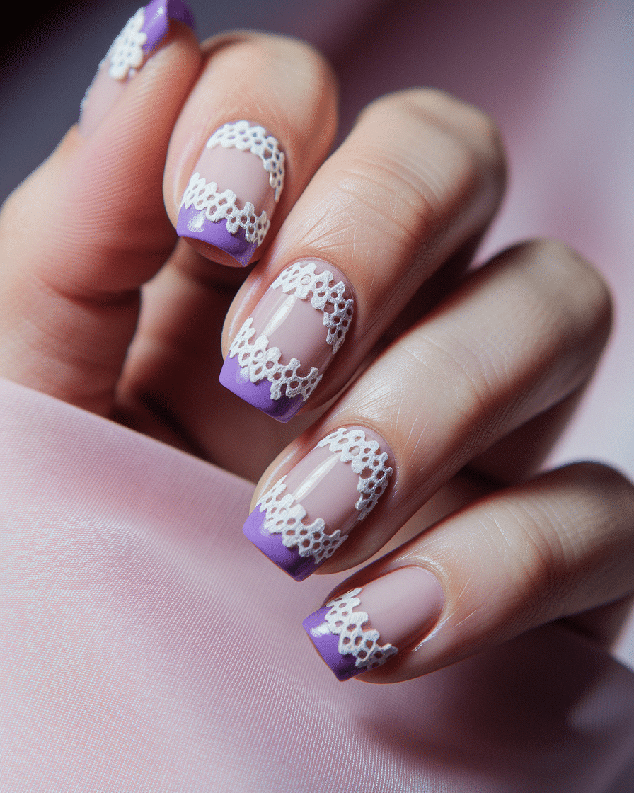 0006_3_a-close-up-photograph-of-a-beautiful-han_mdJtqO3UT3uj31EC4-CuGQ_SQCj3BlxQTiYExBjGNQmLA_cover Elegant French Nail Designs with Floral and Purple Accents