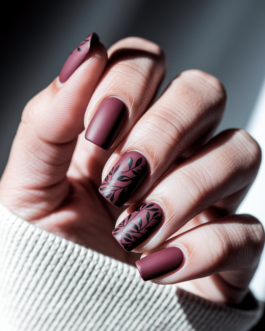 0007_2_a-close-up-photograph-captures-a-beautif_jJ6KtK9iTFS1zz8_K7ciUA_ijuHvOymSSaHZp9ngTCdQg Elegant Nail Styles for Every Season: Matte Burgundy Almond Nails You’ll Adore