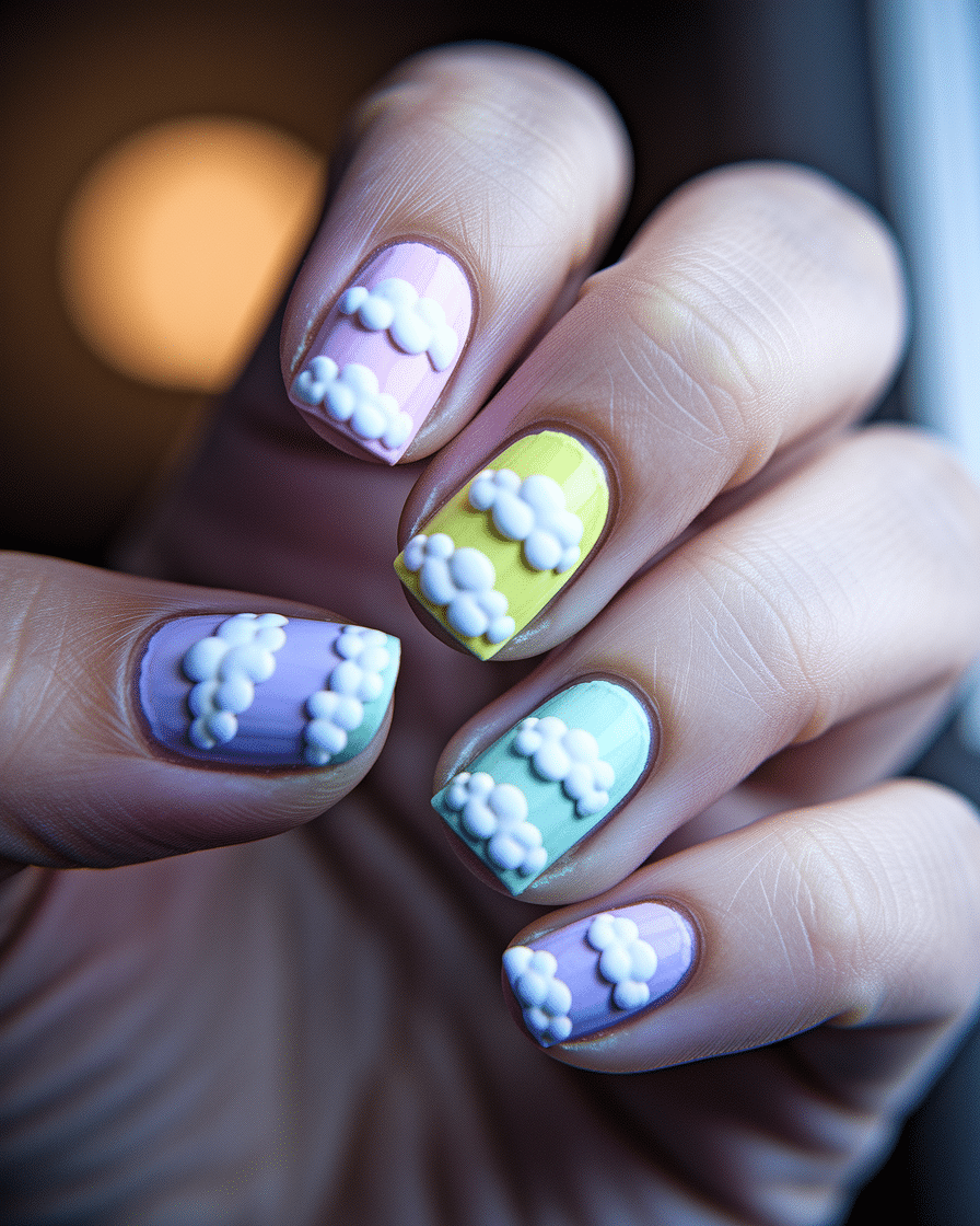 Dreamy Pastel Nail Designs with Cloud Art for a Soft and Serene Look
