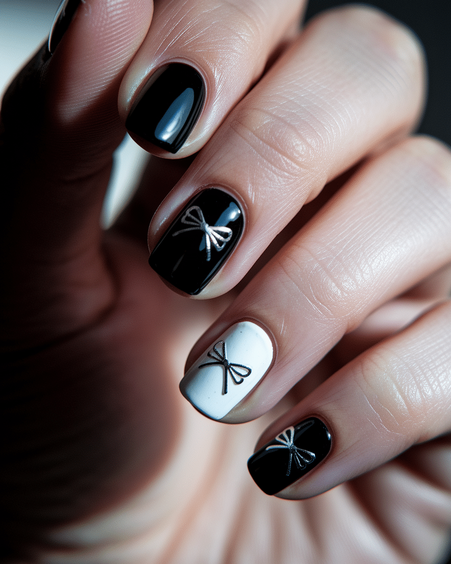 0008_2_a-close-up-photograph-captures-the-intri_jjeNXQkYTHuNp-cf_jNEMw_rRIWRLaATvOAXqfHZ7EFBA Elegant Black Nail Designs with Bows and Polka Dots for a Chic Look