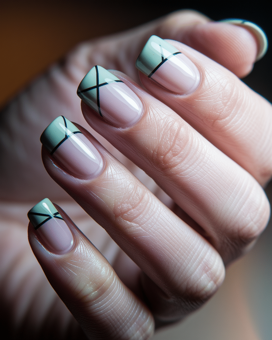 0008_2_a-close-up-photograph-of-a-beautiful-han_YEsanWSOQ1OXPuOV8wAXHA_RNSmr-9BSv-yndapAw_QSw Elegant Abstract Nail Designs with a Sage Green Twist
