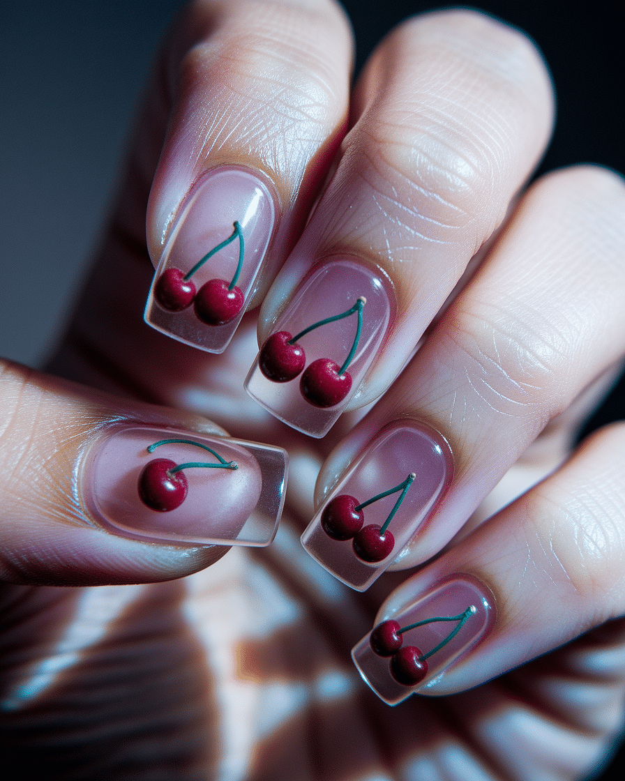 0008_3_a-close-up-photograph-captures-a-hand-ad_vaZyaer5ShGW42L5JqaIlA_AwwPeL2oTFq8kKJPVwHg1w Cute 3D Nail Designs with Cherry Art for a Sweet and Playful Look