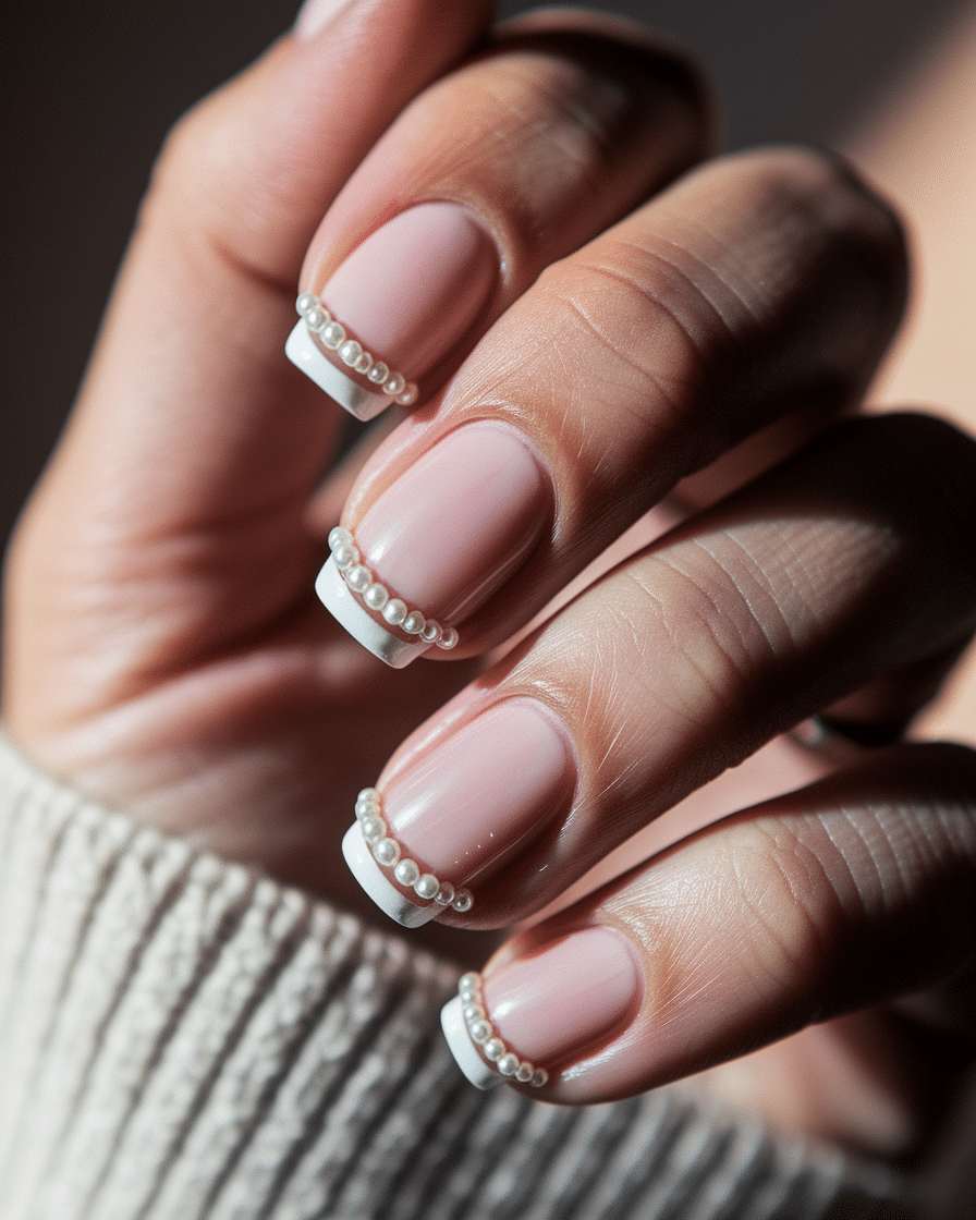 Elegant Nail Trends with Pearls and French Tips for a Timeless Look