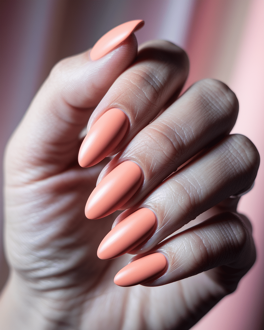 0009_2_in-a-close-up-photograph-a-hand-with-per_AJl4-CNDRyema2B8wRo1gg_4cMe1kHKRlmGtiSXL_StsQ The Best Peach Nail Designs to Brighten Up Your Summer Look