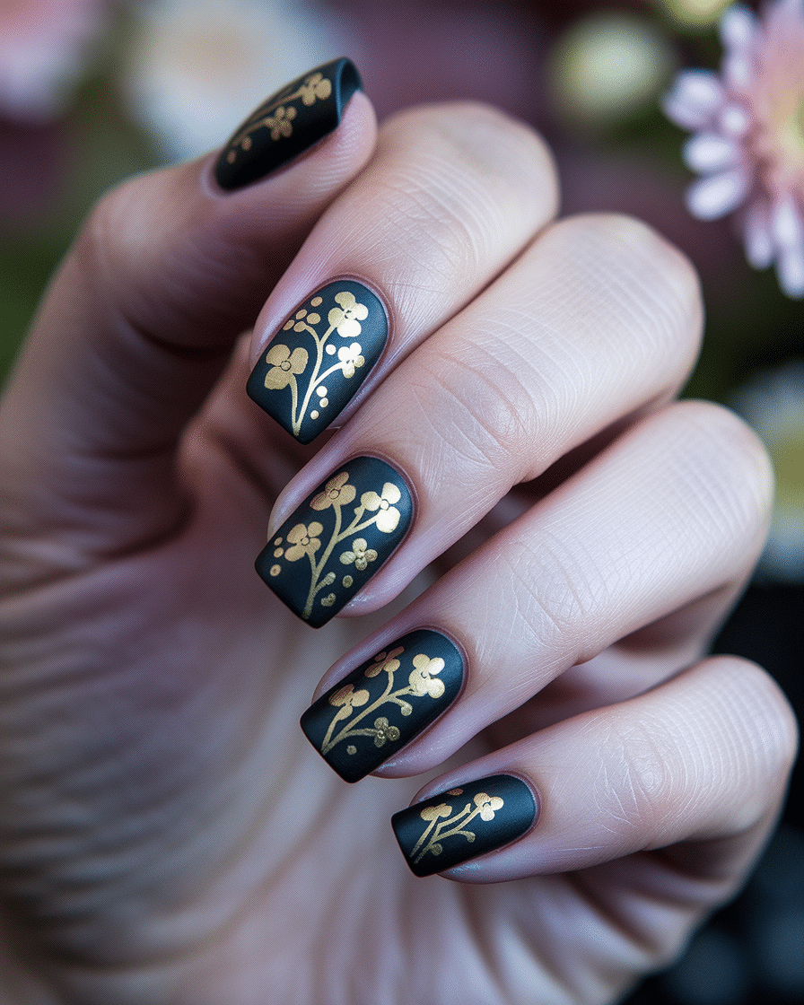 0009_3_a-close-up-photograph-of-a-beautiful-han_hYhHw4mESPeVuNcqp0Bhxw_VnGTe73zQVK72B6NLgiscA Golden Flower Nail Art Ideas for a Glamorous and Timeless Manicure