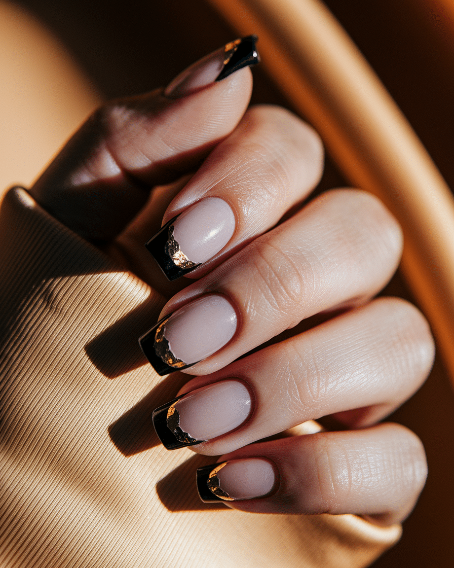 0009_3_in-a-close-up-photograph-a-hand-with-bea_uCihn-sxQb2SnUr7zBeBEA_Zwmj2MzNSD-sOlzJ1Sr0jA Elegant Nail Design Ideas with a Bold Edge: Why Black French Tips Are Making a Statement