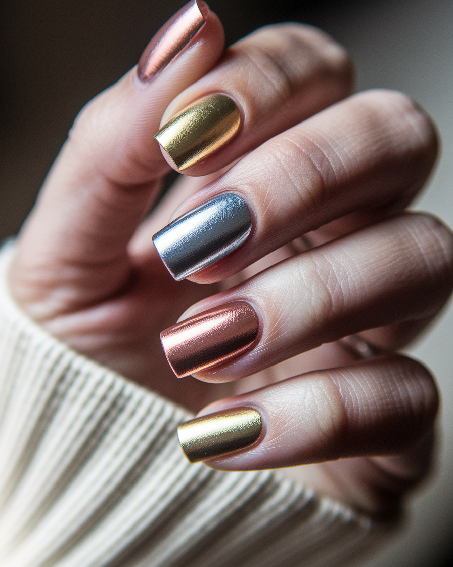 0010_2_a-close-up-photograph-captures-a-hand-wi_CaLEOvNgR6yKf2a36Zx1yw_YiIhFjJeQW-48qqb-Ffvqg Elegant Metallic Nail Designs That Combine Gold, Silver, and Rose Gold Foils