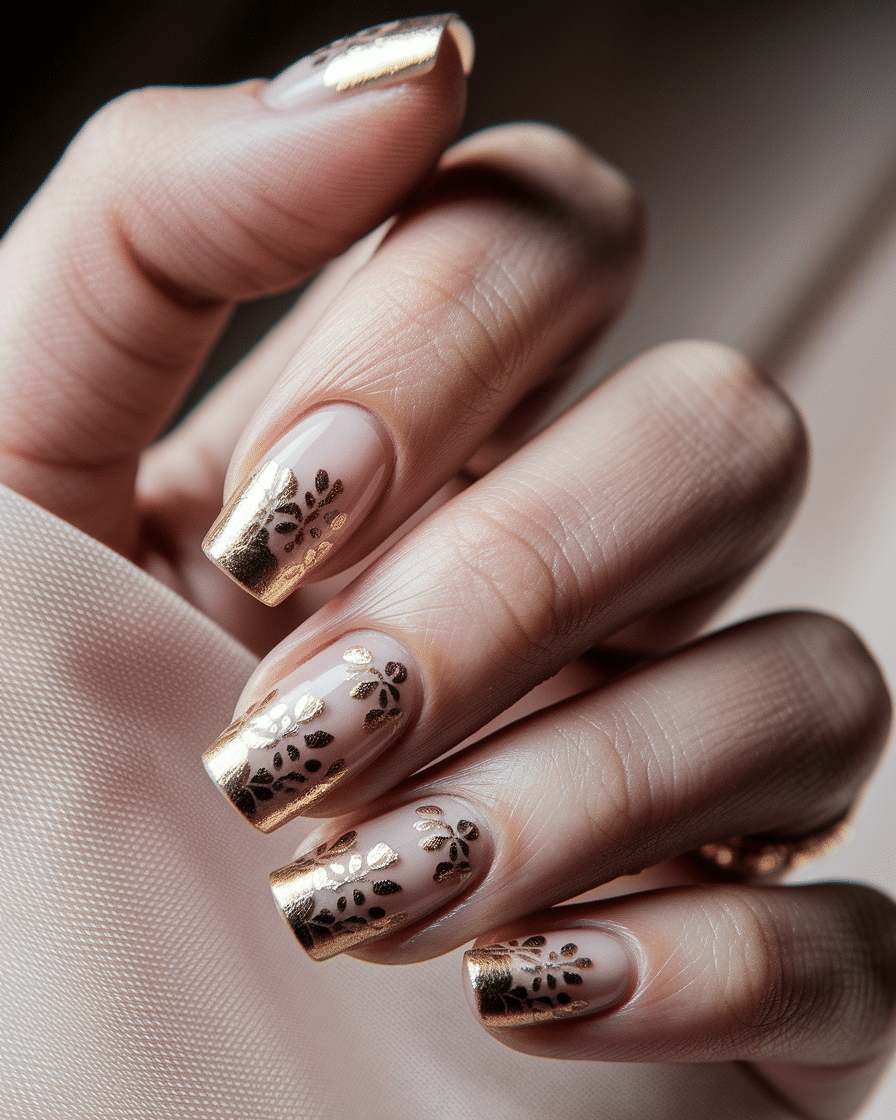 0010_4_in-a-close-up-photograph-a-hand-with-per_zOQH5U3IRB6ILUZv1F2hNQ_h7TBr-ncSFmPfSTLTiq6FA Golden Flower Nail Art Ideas for a Glamorous and Timeless Manicure