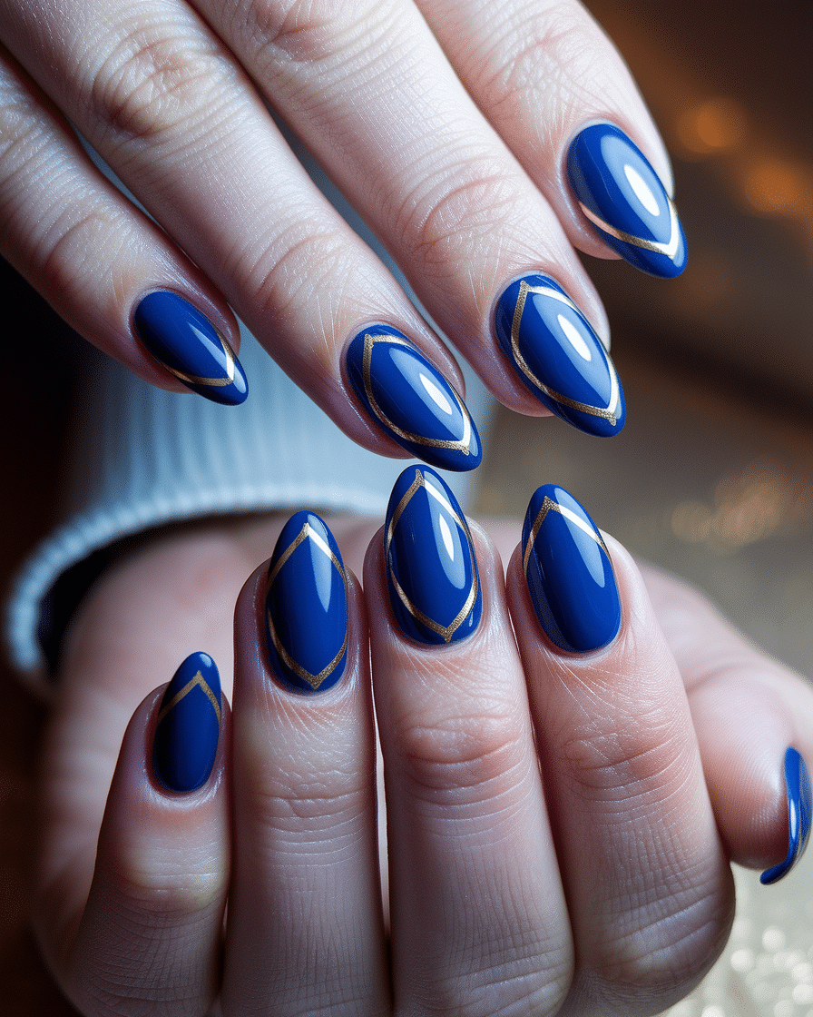0011_2_a-close-up-photograph-captures-a-hand-wi_UaeBr3gfTdOTPj-asJ9Kfw_c_9Rqr42Qc6XVyXxSZJhPg Elegant Nail Designs with Blue and Gold French Tips for a Chic Look