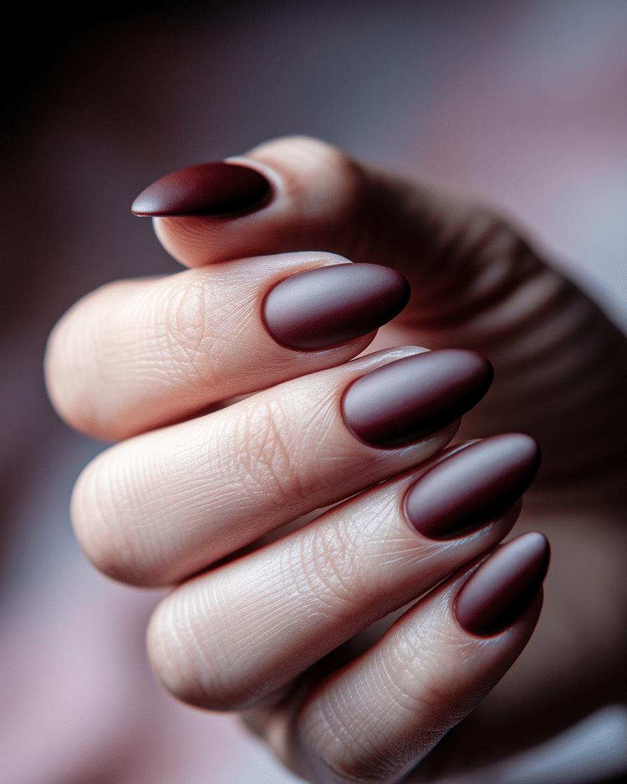 0011_3_a-close-up-photograph-captures-the-elega_uK22EtU8S3SgF-2QHaw_nw_R7LciWd8S0KZal20sGoOiQ_cover Elegant Nail Styles for Every Season: Matte Burgundy Almond Nails You’ll Adore