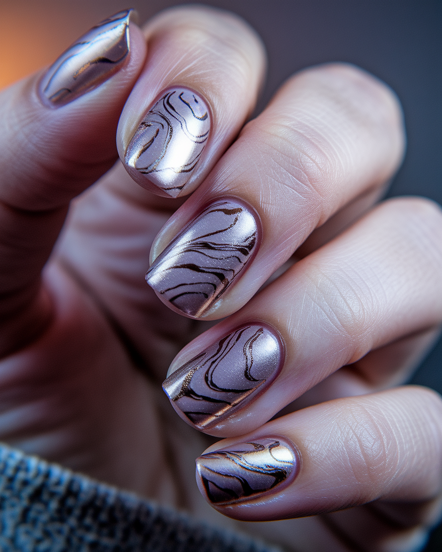 0011_3_a-close-up-photograph-captures-the-intri_hALJNuk8SEy532L_WvEMFQ_DumKlimaSf6cyaNJMGc_fA Elegant Metallic Nail Designs That Combine Gold, Silver, and Rose Gold Foils