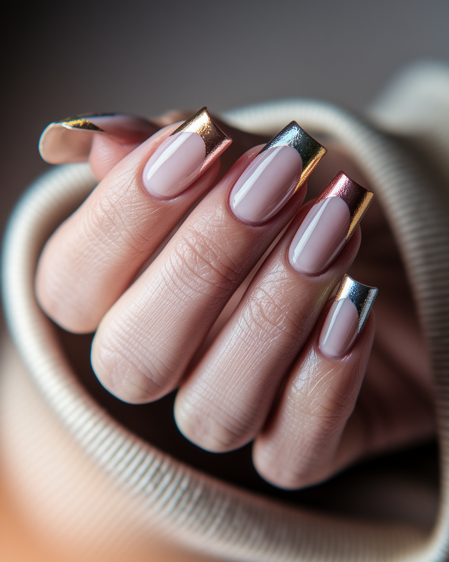 0012_2_in-a-soft-warm-glow-a-close-up-photograp_lffAQ7ewSY2syLZSh0ftig_Vc1iWMahR7SNVfhtOacSJg Elegant Metallic Nail Designs That Combine Gold, Silver, and Rose Gold Foils